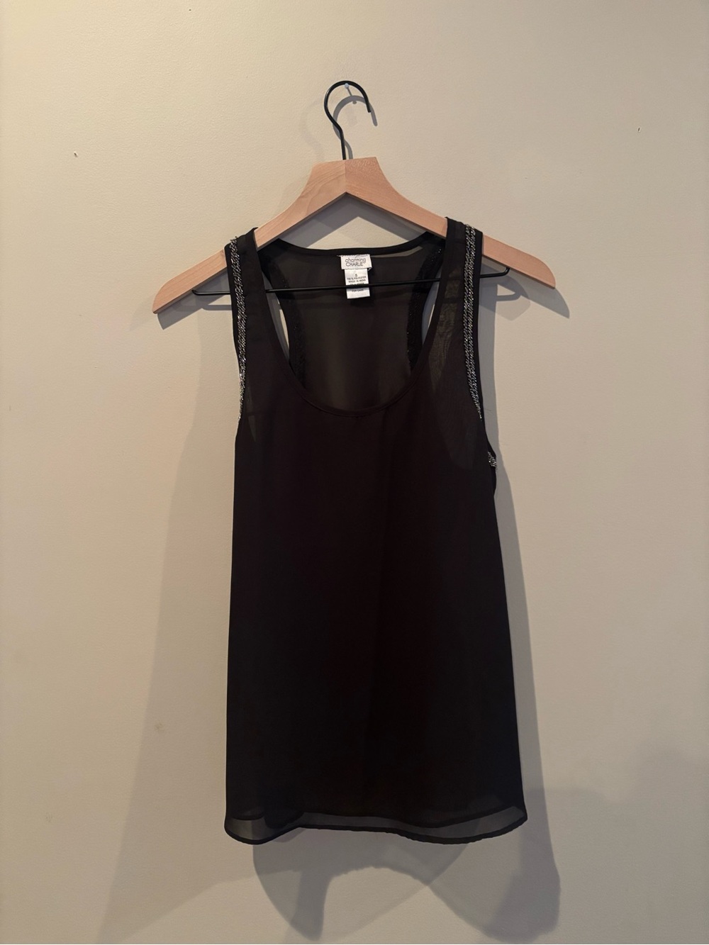 Charming Charlie Black Sheer Tank with Sparkle Trim Beaded